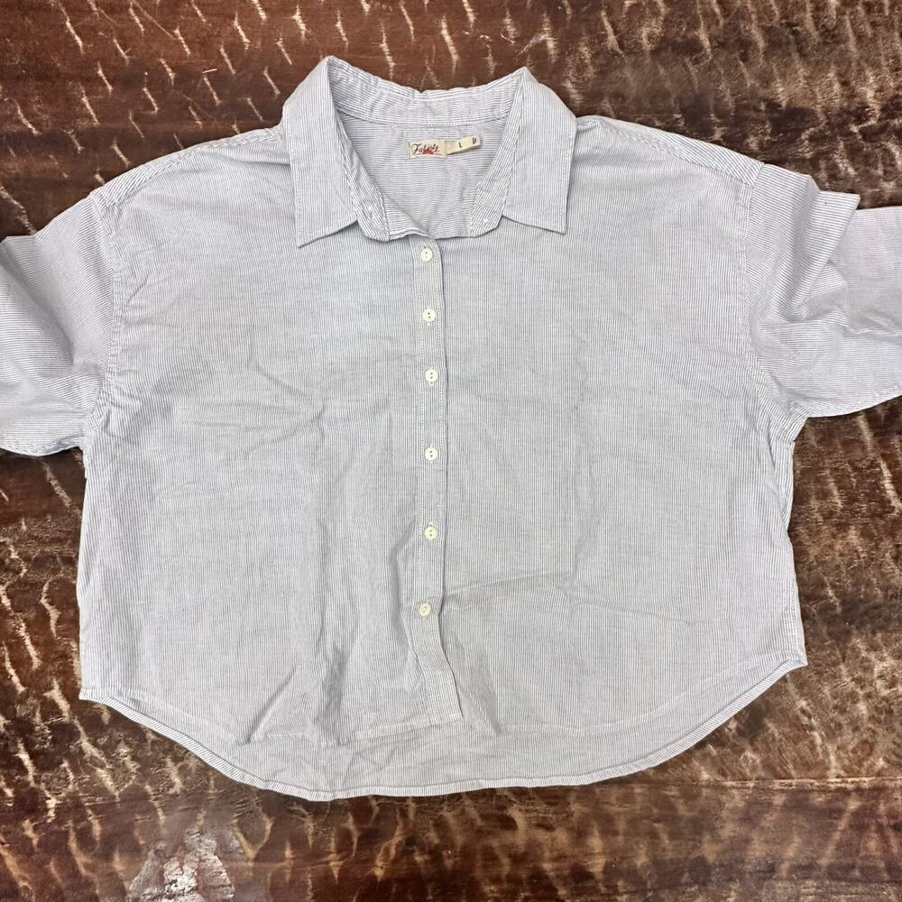 Faherty Stretch Oxford Button Down Shirt Mens Large Blue White Pinstripe Pocket - Picture 3 of 8